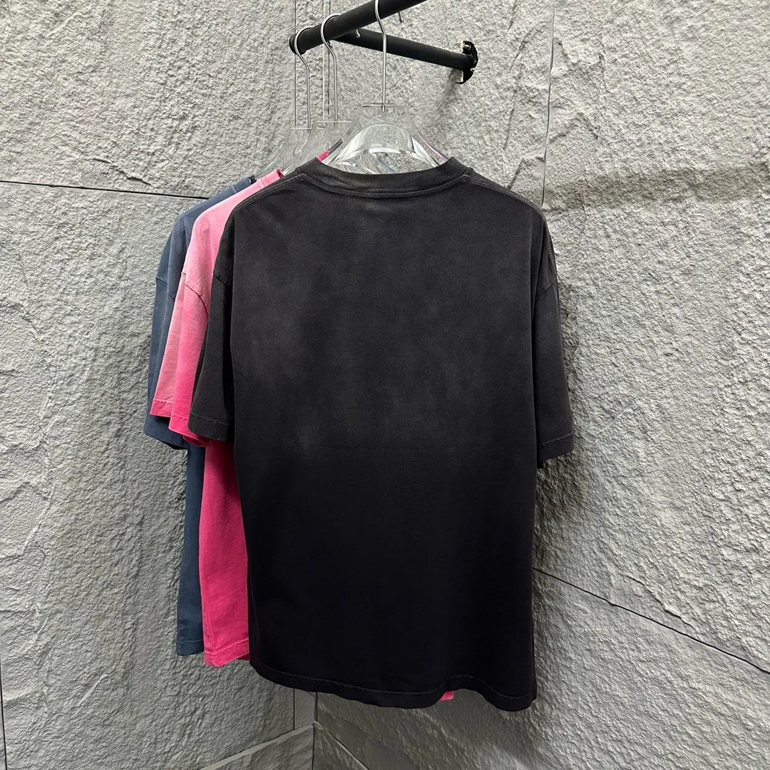 🅿️200 CH Croix Heart 2025 Summer New Style Heavy Acid Washing Gradient Distressing Chest Logo Classic Embroidery Customized Fabric Short Sleeve T-shirt Unisex Size: S M L
